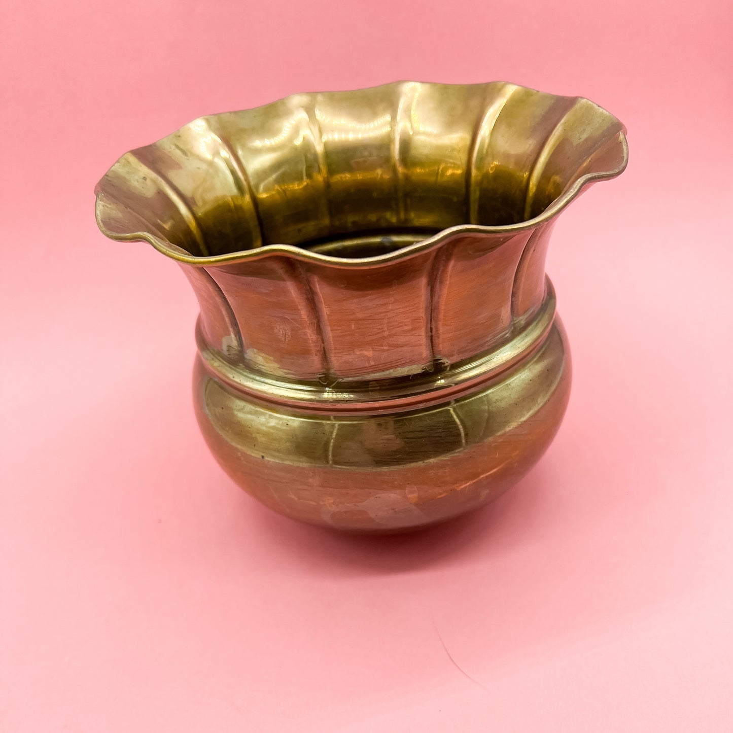 Vintage Brass Vase/Planter | Gold Metal Flower Vase