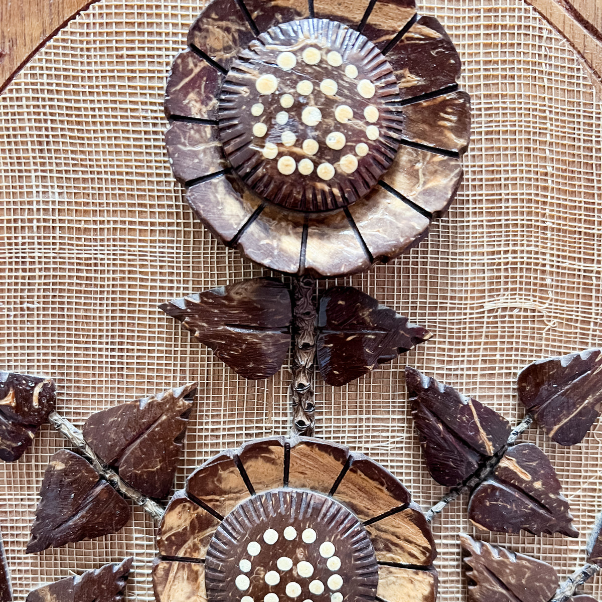 Vintage Wooden Floral Coconut Shell Wall Art