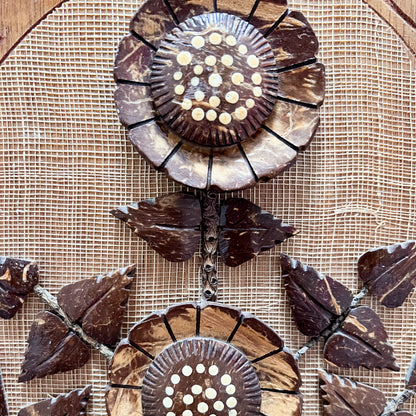 Vintage Wooden Floral Coconut Shell Wall Art