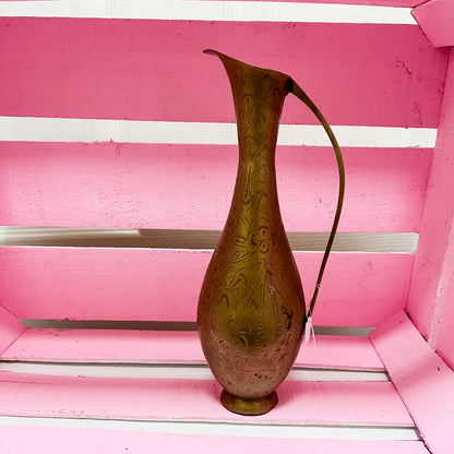 Folk Art Brass Bud Vase | Indian Etched Jug  | Brass Pitcher