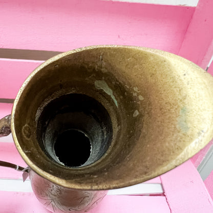 Folk Art Brass Bud Vase | Indian Etched Jug  | Brass Pitcher