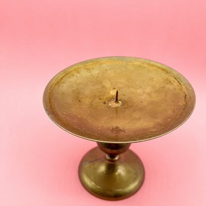 Vintage Brass Oversized Pillar Candle Holder - Gold Metal Candleholder