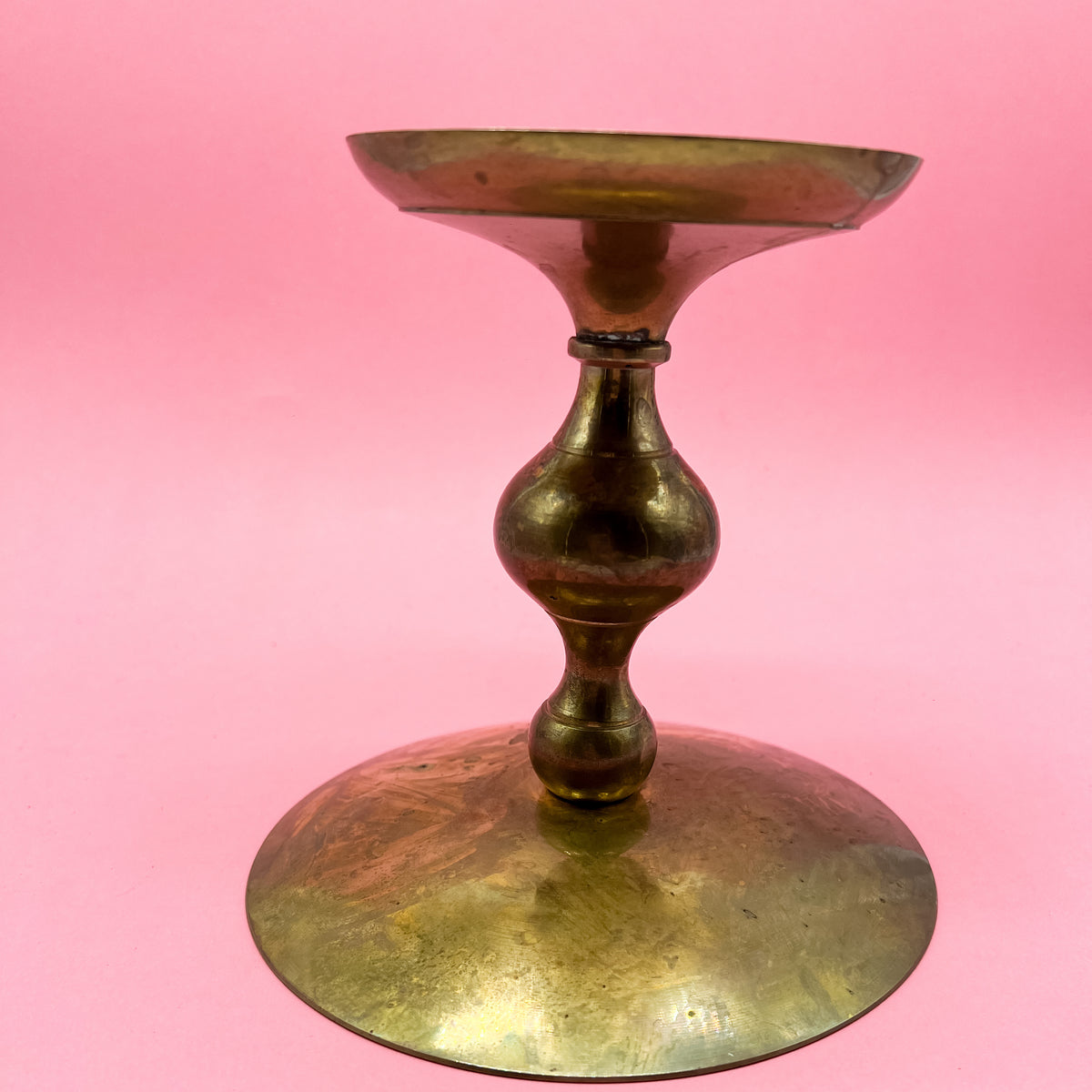 Vintage Brass Oversized Pillar Candle Holder - Gold Metal Candleholder
