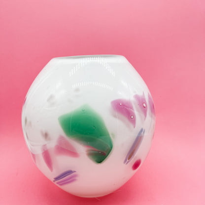 Sturdy Confetti Pastel and White Glass Blown Vase