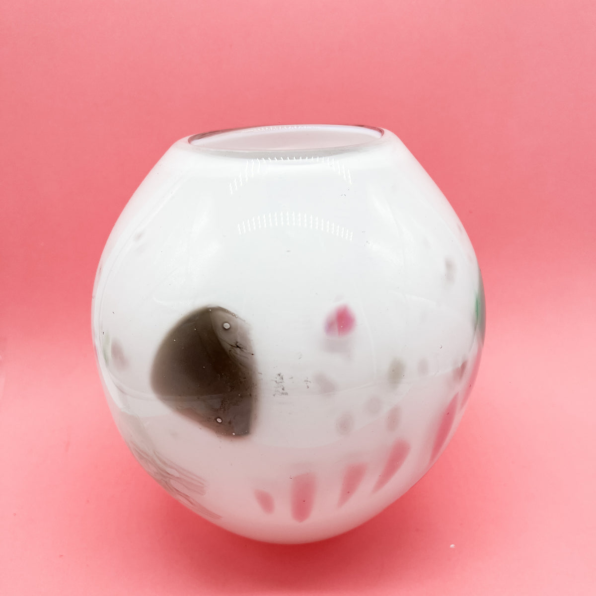 Sturdy Confetti Pastel and White Glass Blown Vase