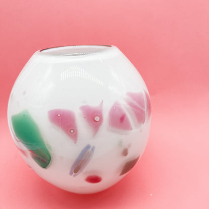 Sturdy Confetti Pastel and White Glass Blown Vase