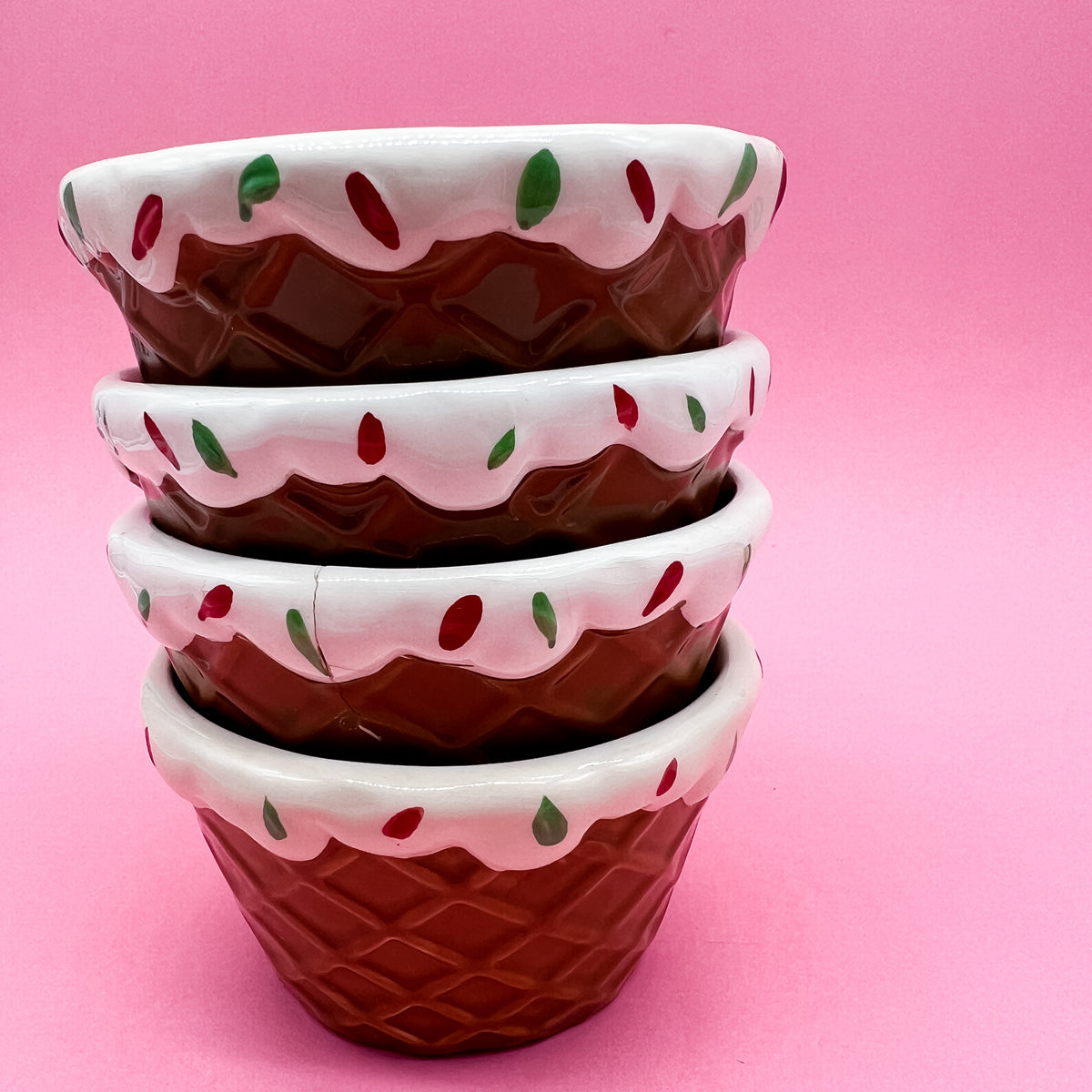 Ice Cream Waffle Cone Sprinkles Ceramic Dessert Bowl