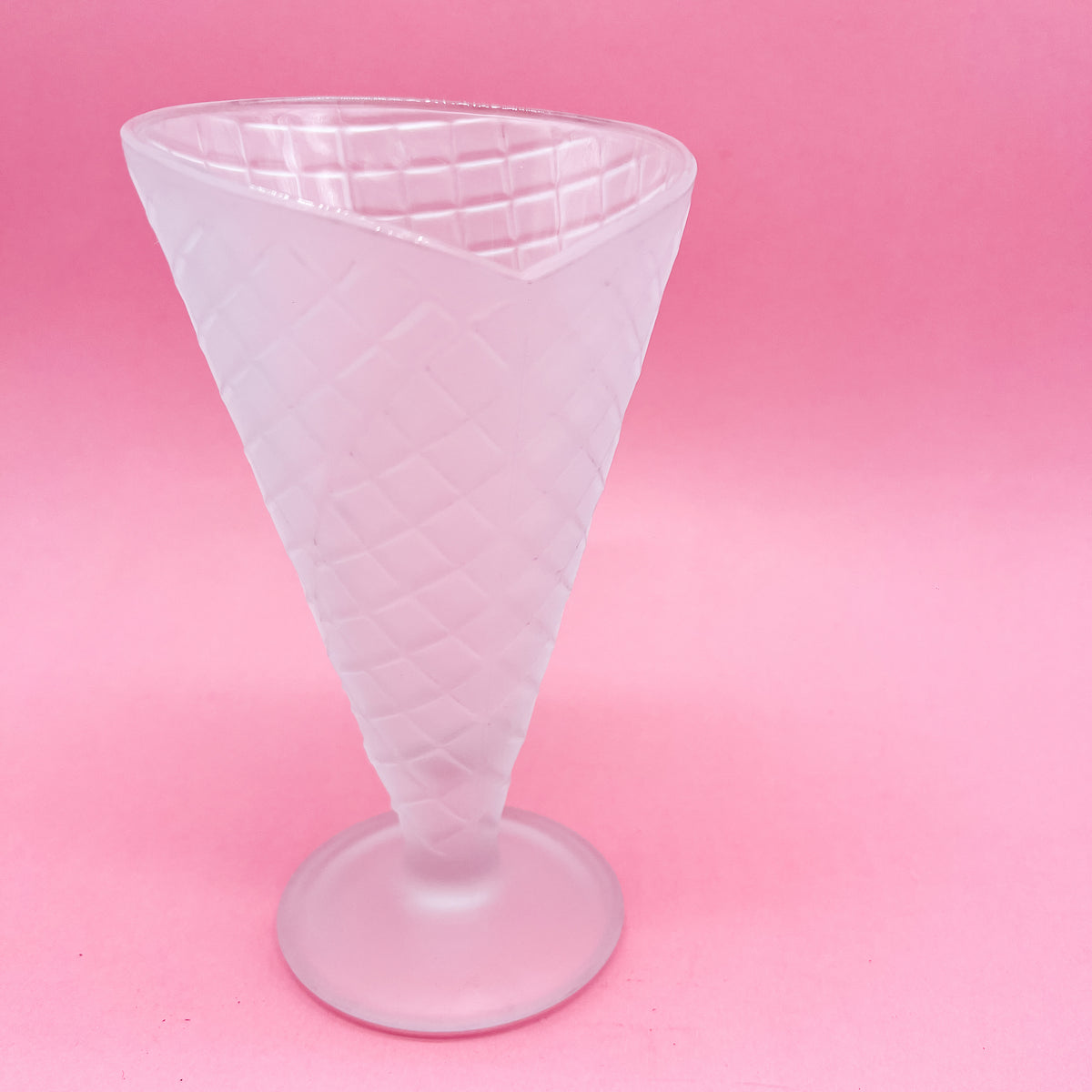 Vintage Ice Cream Waffle Cone Shaped Frosted Dessert Sundae Glass