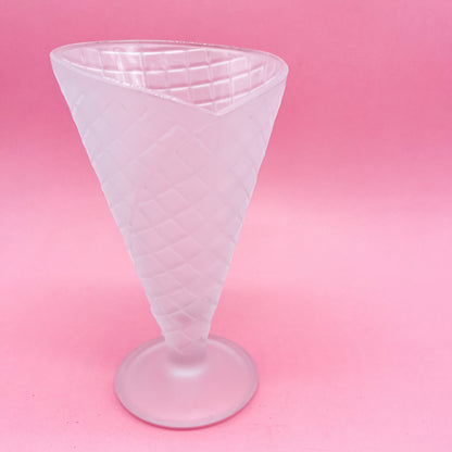 Vintage Ice Cream Waffle Cone Shaped Frosted Dessert Sundae Glass