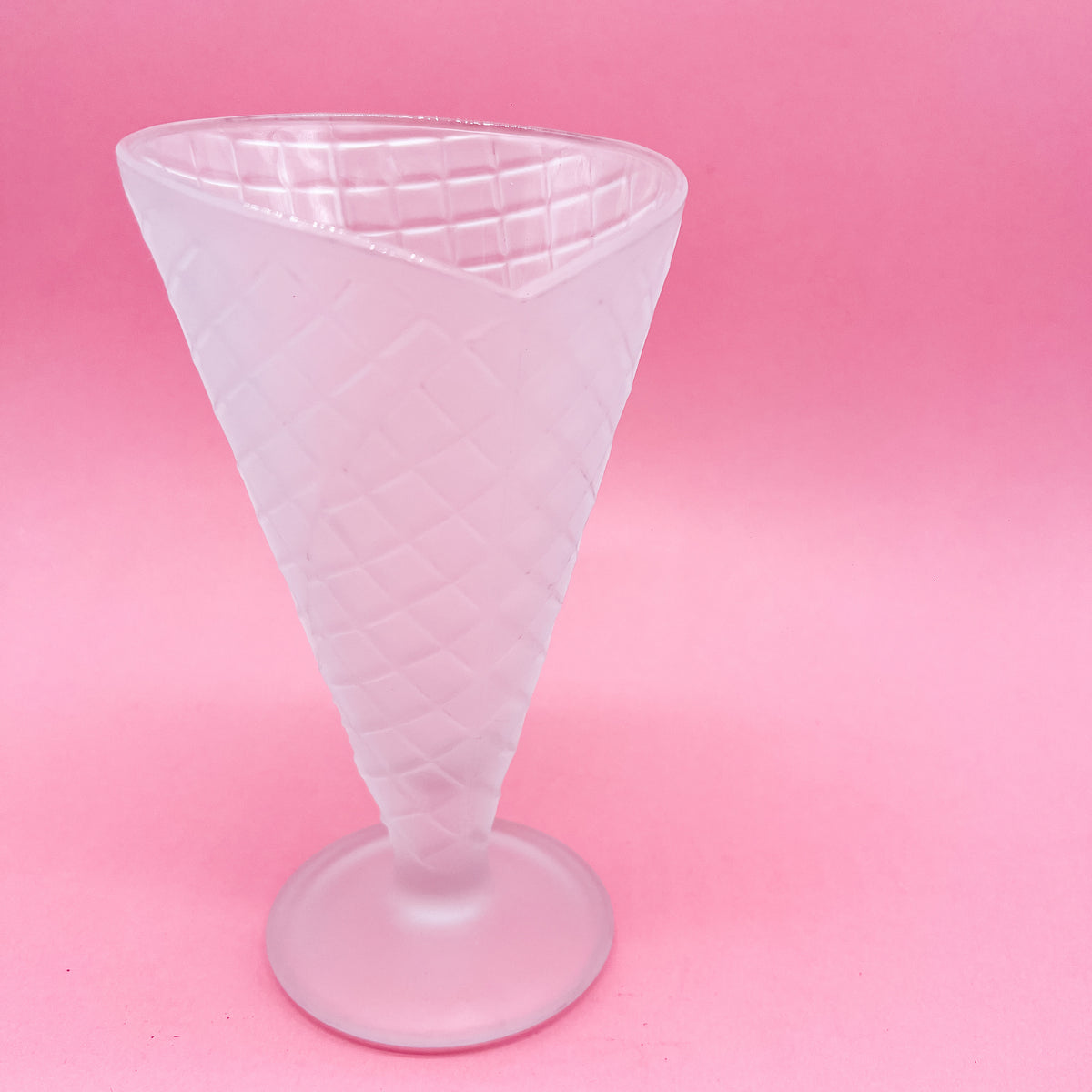 Vintage Ice Cream Waffle Cone Shaped Frosted Dessert Sundae Glass