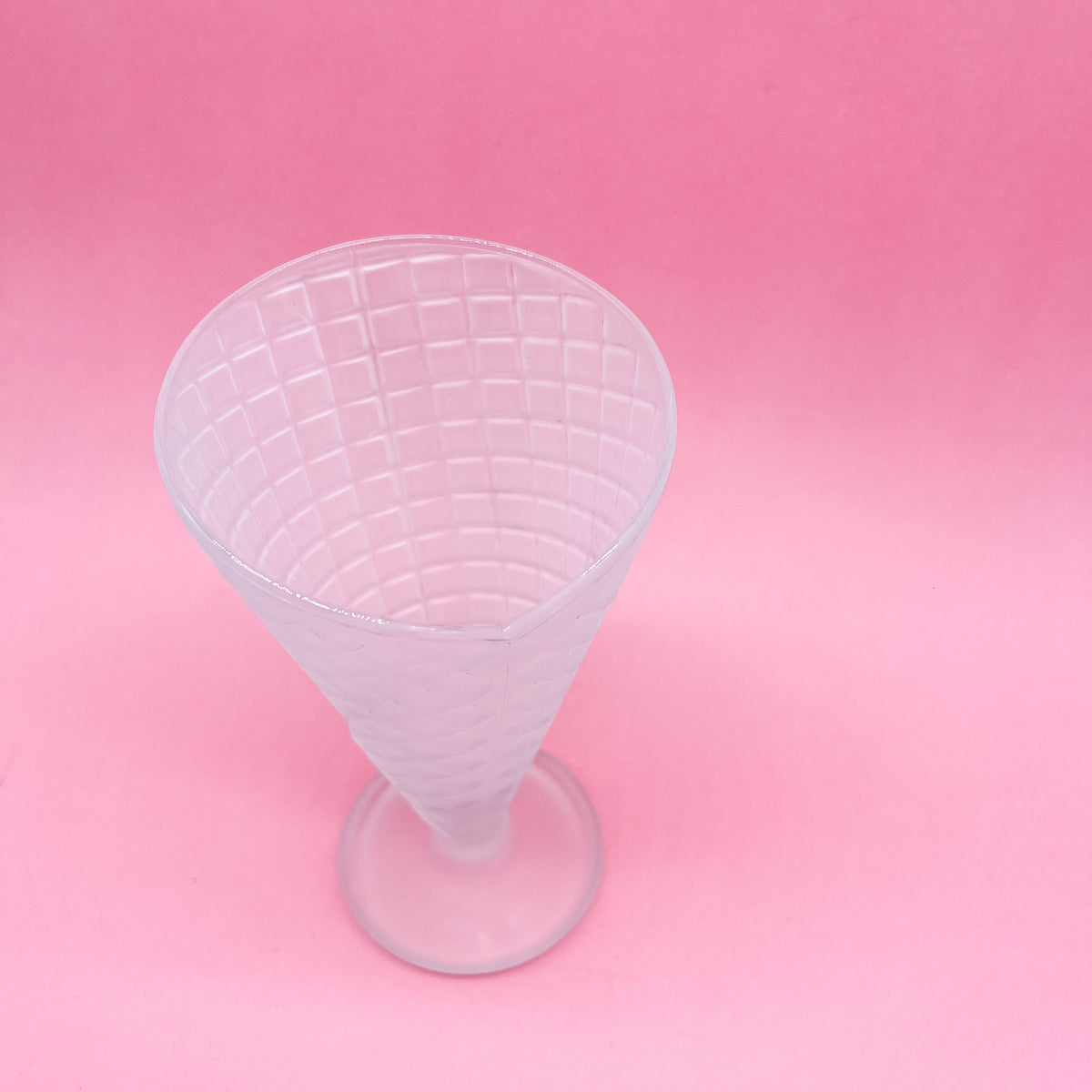 Vintage Ice Cream Waffle Cone Shaped Frosted Dessert Sundae Glass
