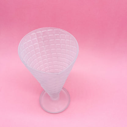 Vintage Ice Cream Waffle Cone Shaped Frosted Dessert Sundae Glass