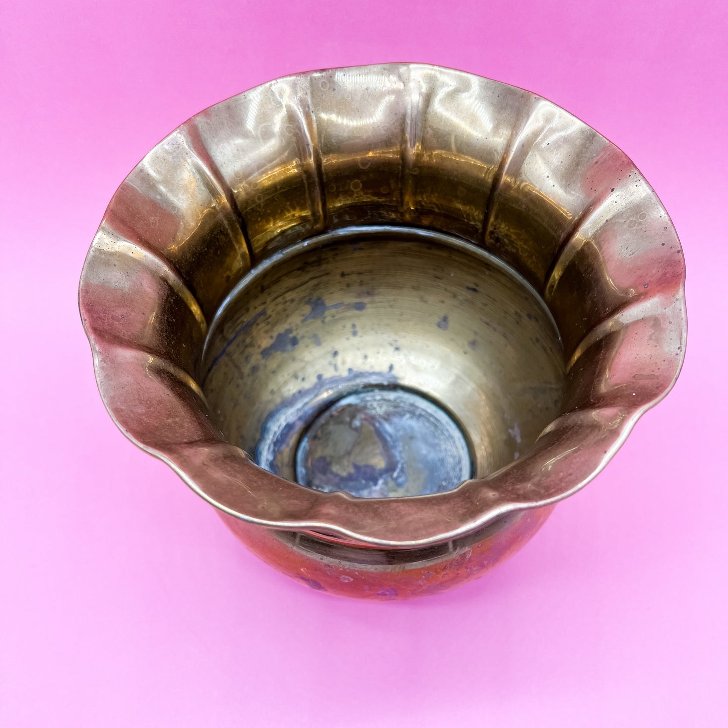 Vintage Brass Vase/Planter |  Gold  Metal Flower Vase