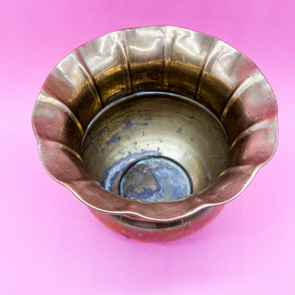 Vintage Brass Vase/Planter |  Gold  Metal Flower Vase