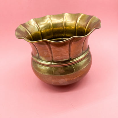Vintage Brass Vase/Planter |  Gold  Metal Flower Vase