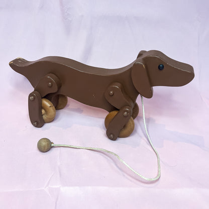 Vintage All Wood Dachshund Dog Pull Toy