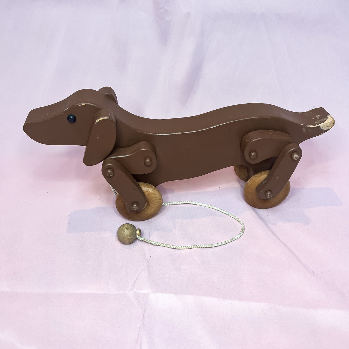 Vintage All Wood Dachshund Dog Pull Toy