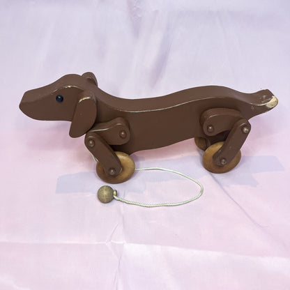 Vintage All Wood Dachshund Dog Pull Toy