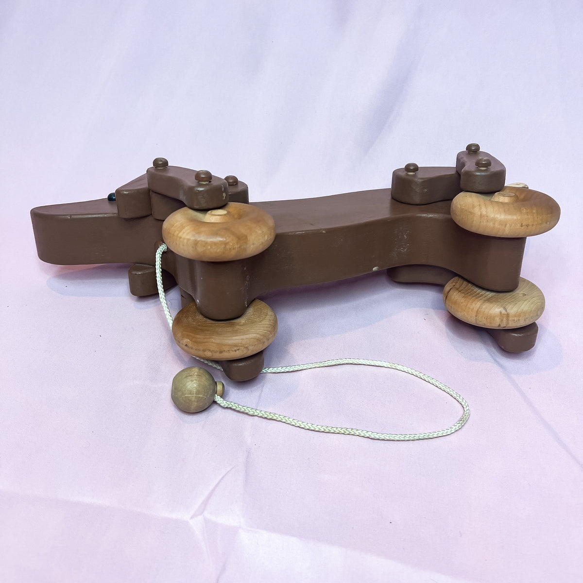 Vintage All Wood Dachshund Dog Pull Toy