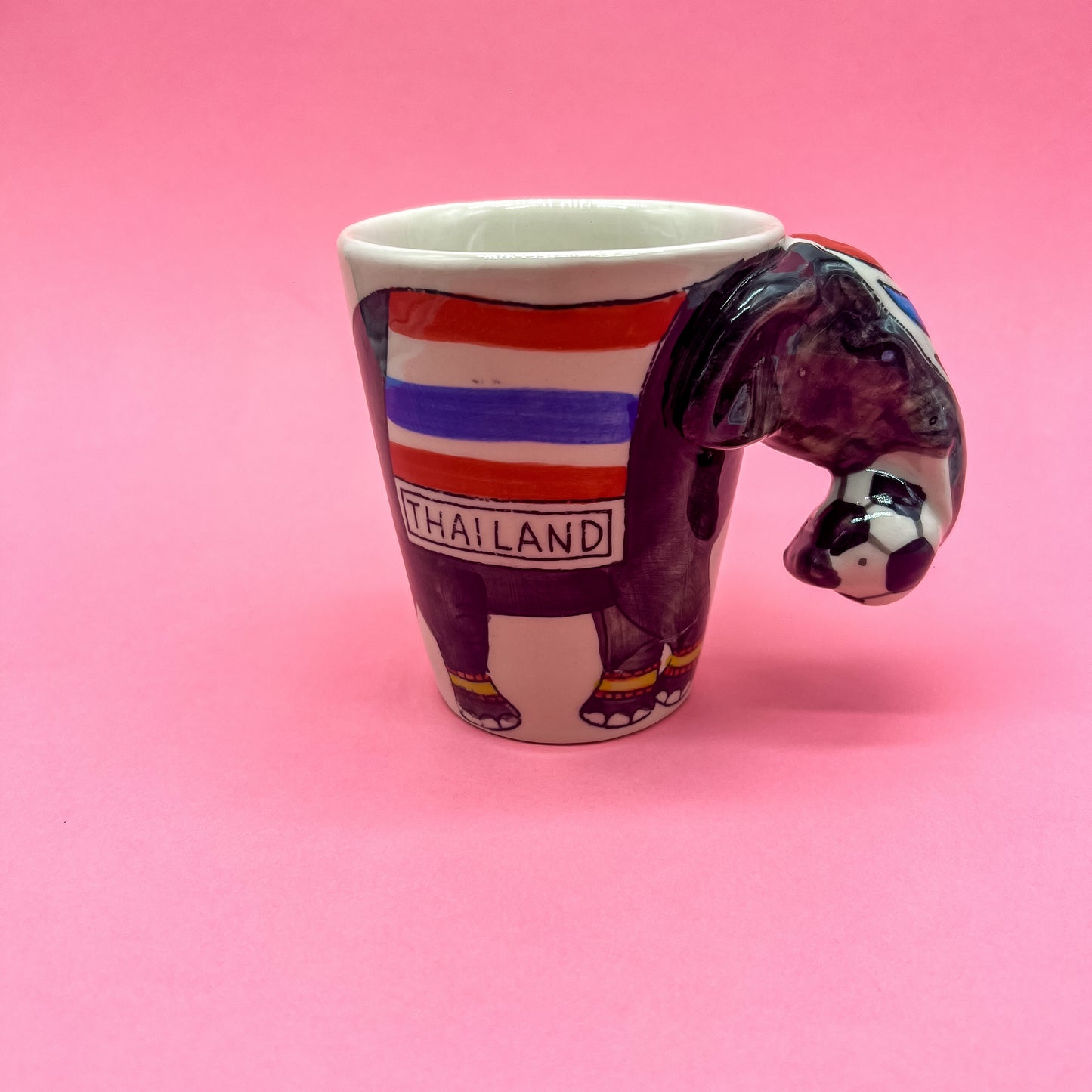 Thailand Painted Elephant Handle Soccer Ball Coffee Tea Mug