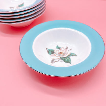 Lifetime China fruit bowls, Turquoise Semi Vitreous, Magnolia