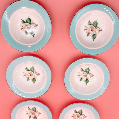 Lifetime China fruit bowls, Turquoise Semi Vitreous, Magnolia