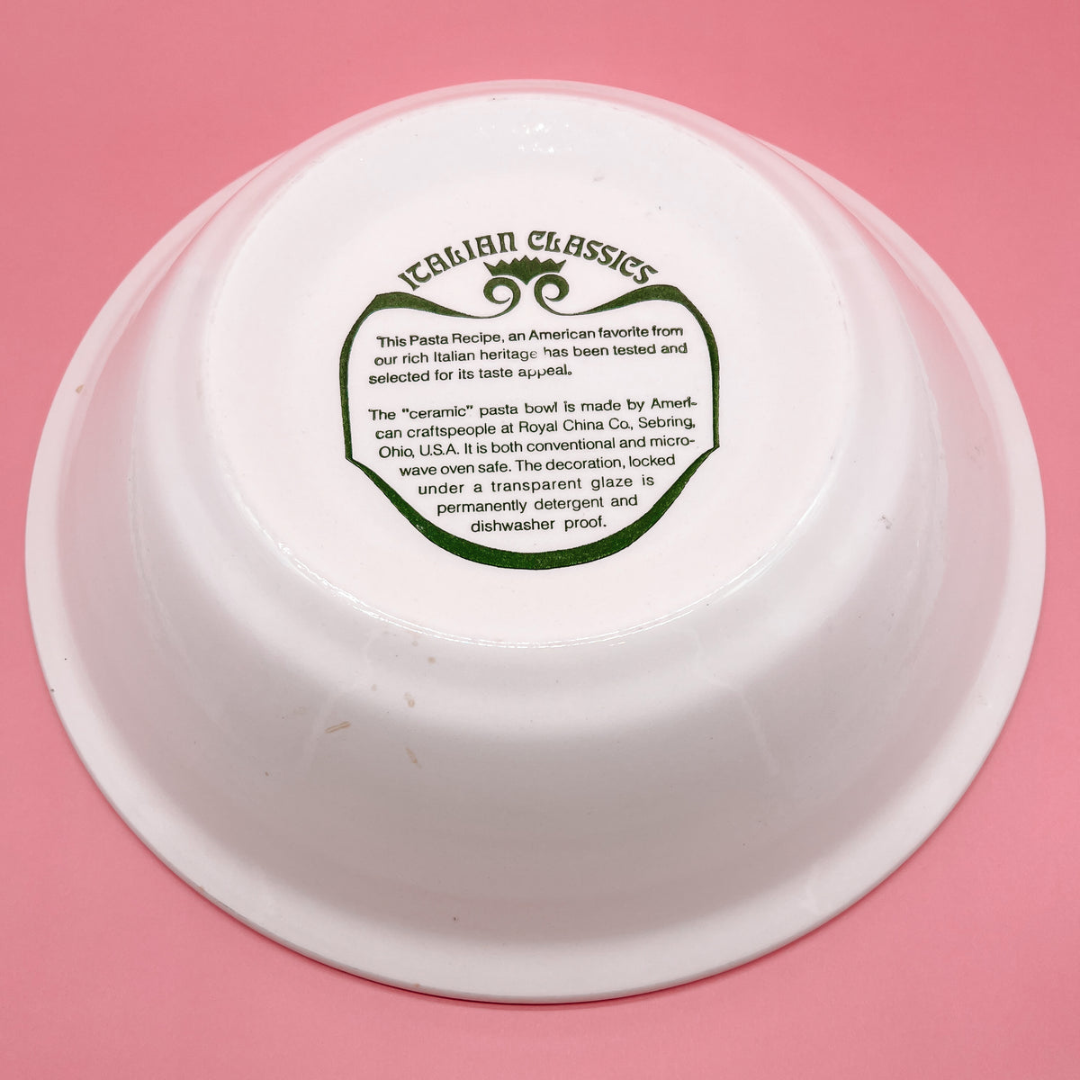 Royal China Maccheroni Pasta Recipe Large Serving Bowl