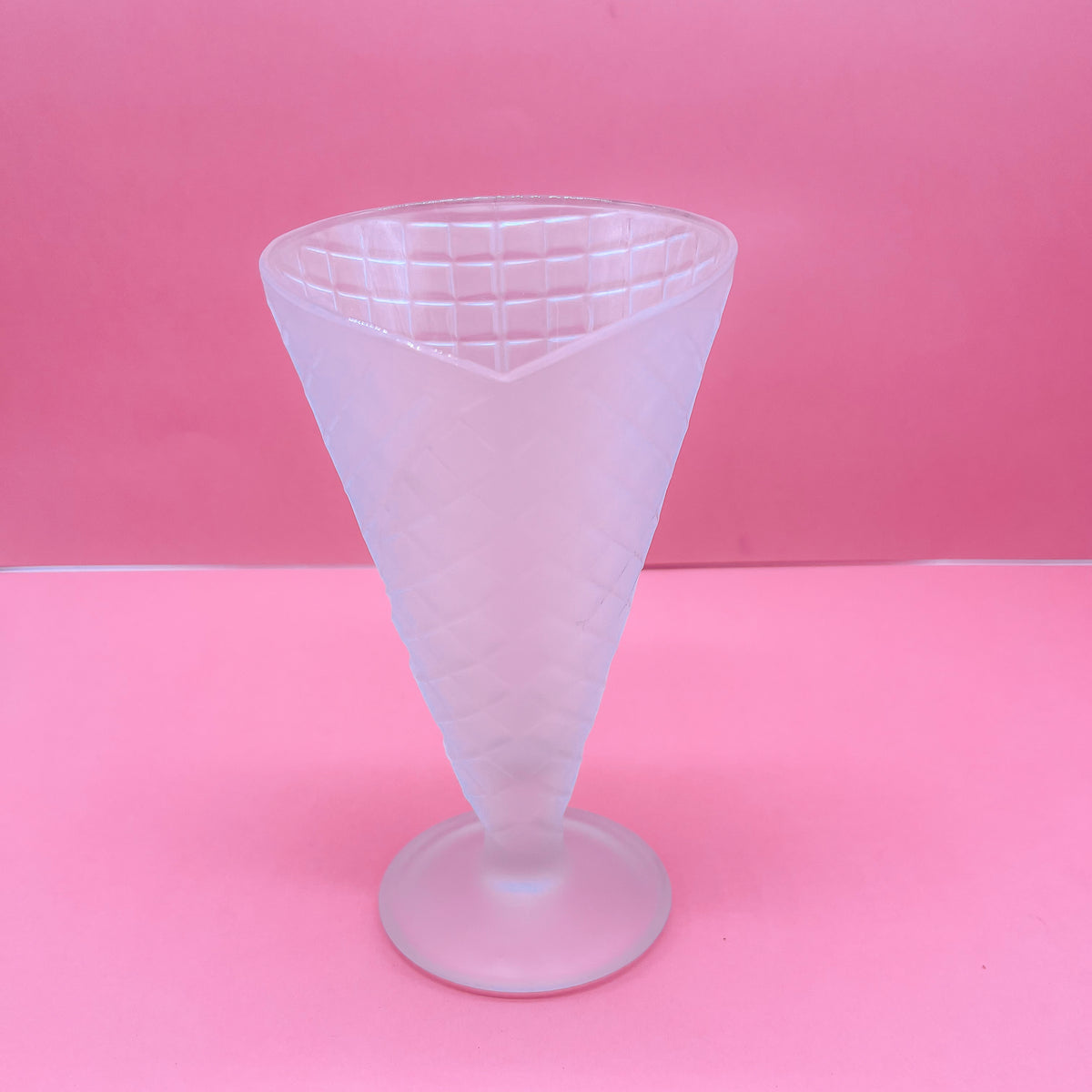 Vintage Ice Cream Waffle Cone Shaped Frosted Dessert Sundae Glass