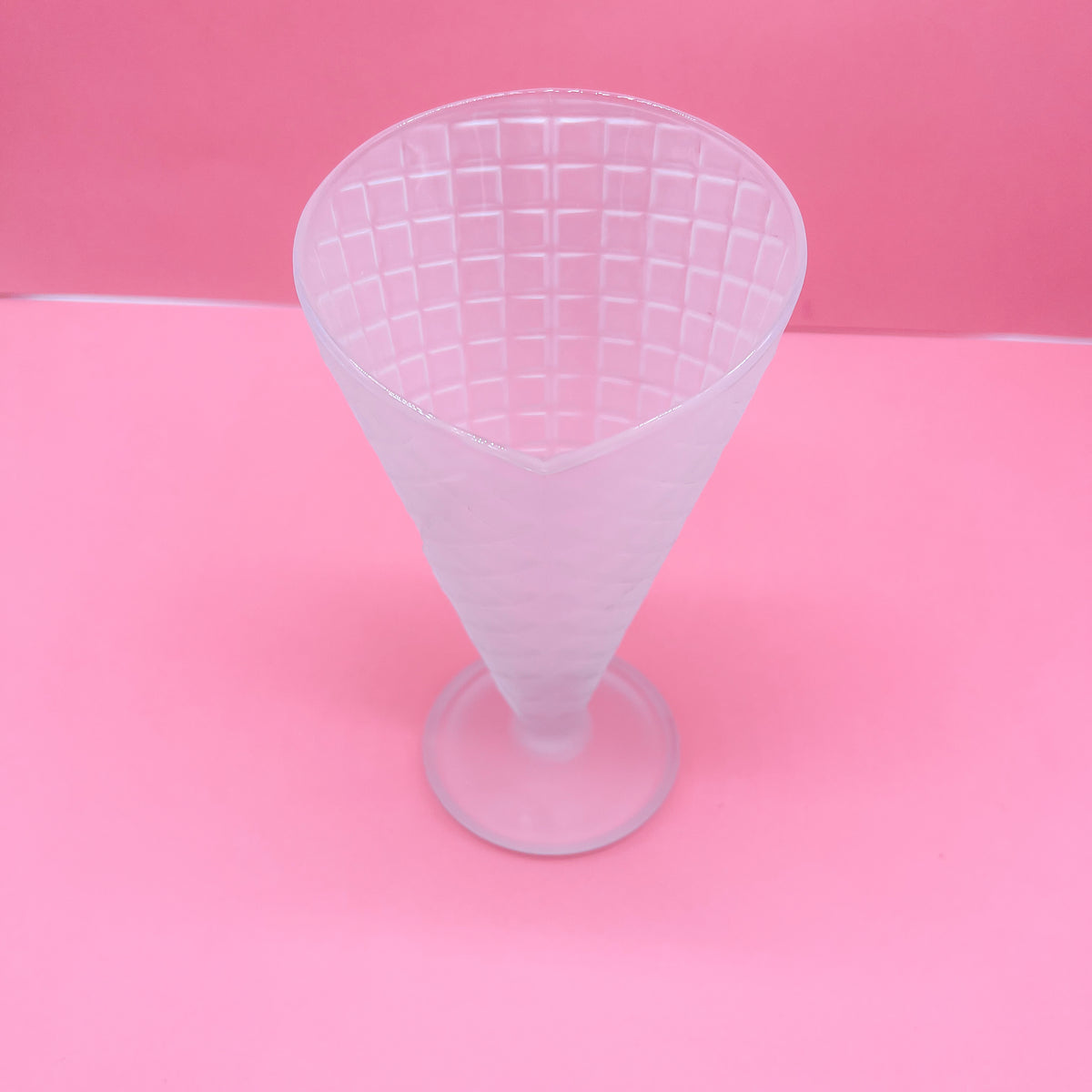 Vintage Ice Cream Waffle Cone Shaped Frosted Dessert Sundae Glass