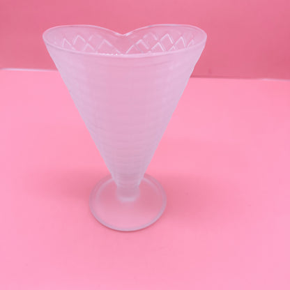 Vintage Ice Cream Waffle Cone Shaped Frosted Dessert Sundae Glass