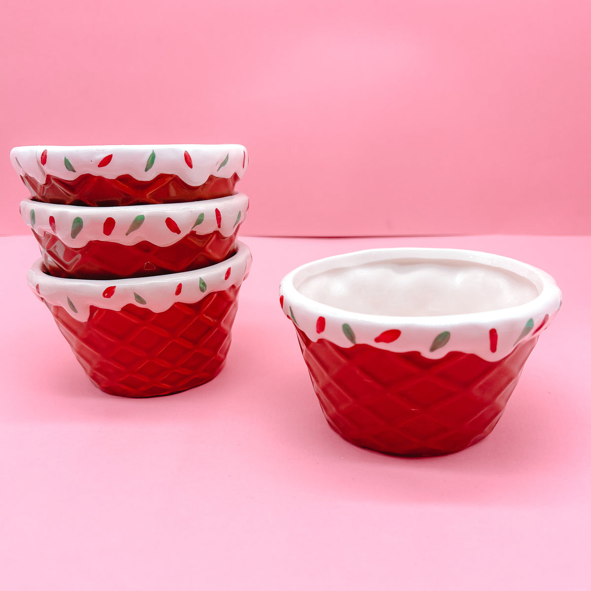 Ice Cream Waffle Cone Sprinkles Ceramic Dessert Bowl
