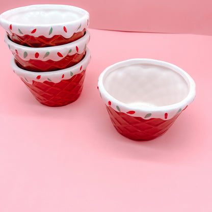 Ice Cream Waffle Cone Sprinkles Ceramic Dessert Bowl