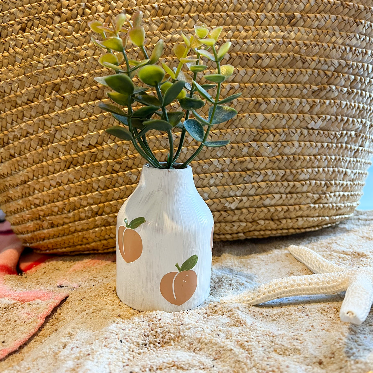 Faux Plants in Peach Vase