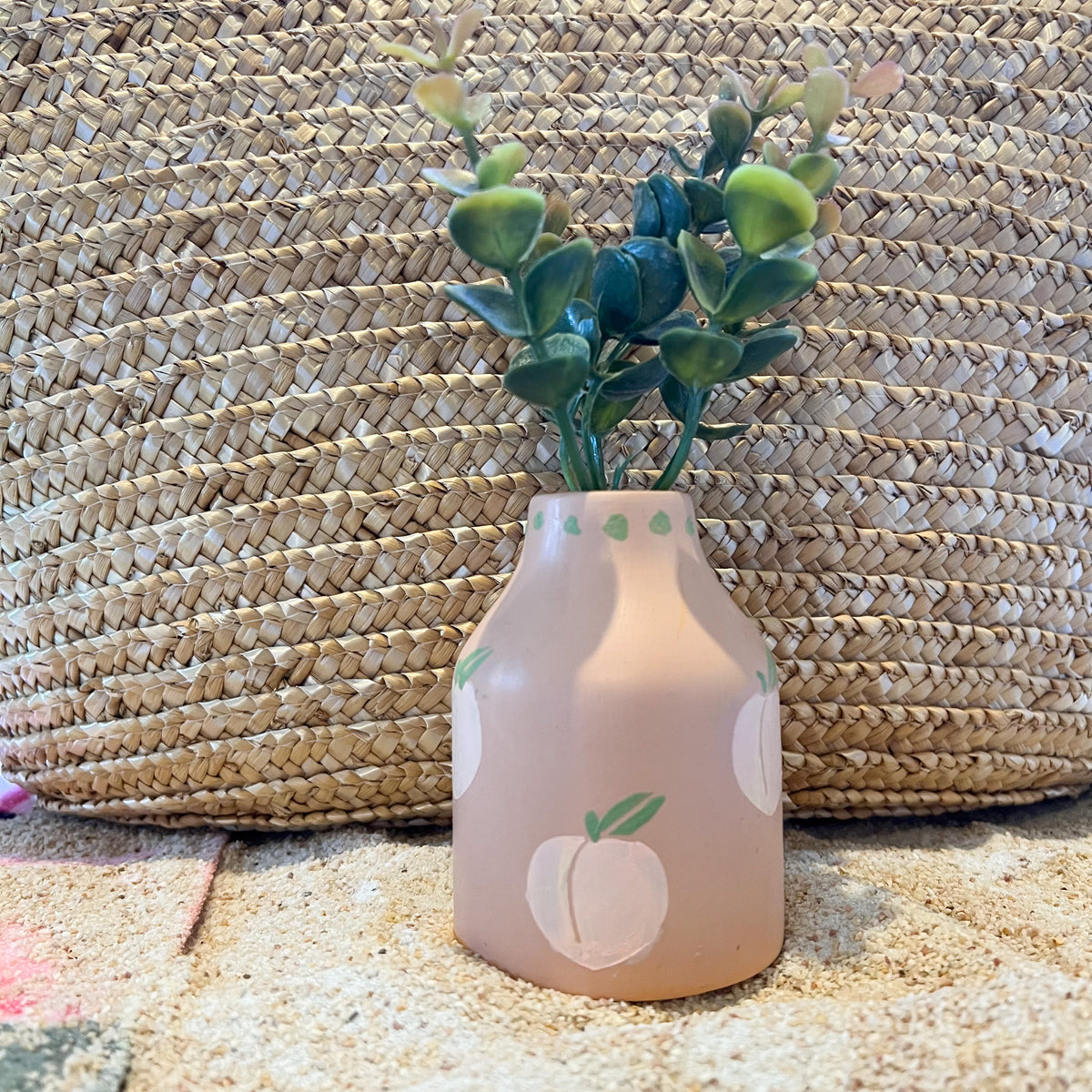 Faux Plants in Peach Vase