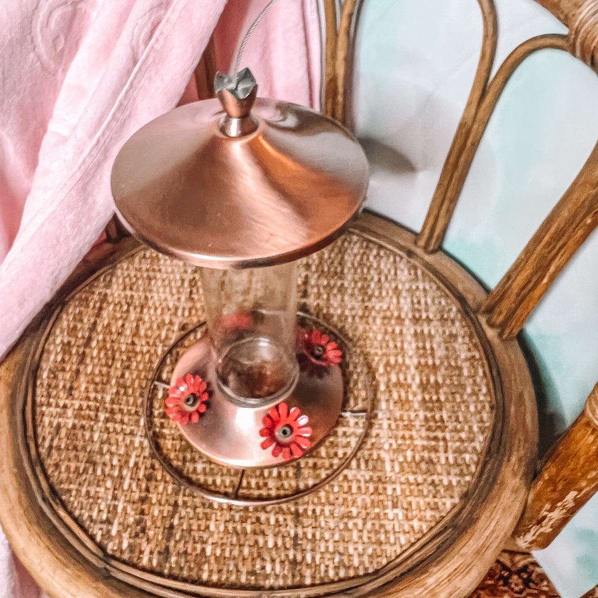 Elegant Copper Glass Hummingbird Feeder