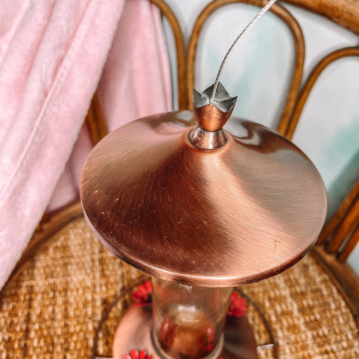 Elegant Copper Glass Hummingbird Feeder