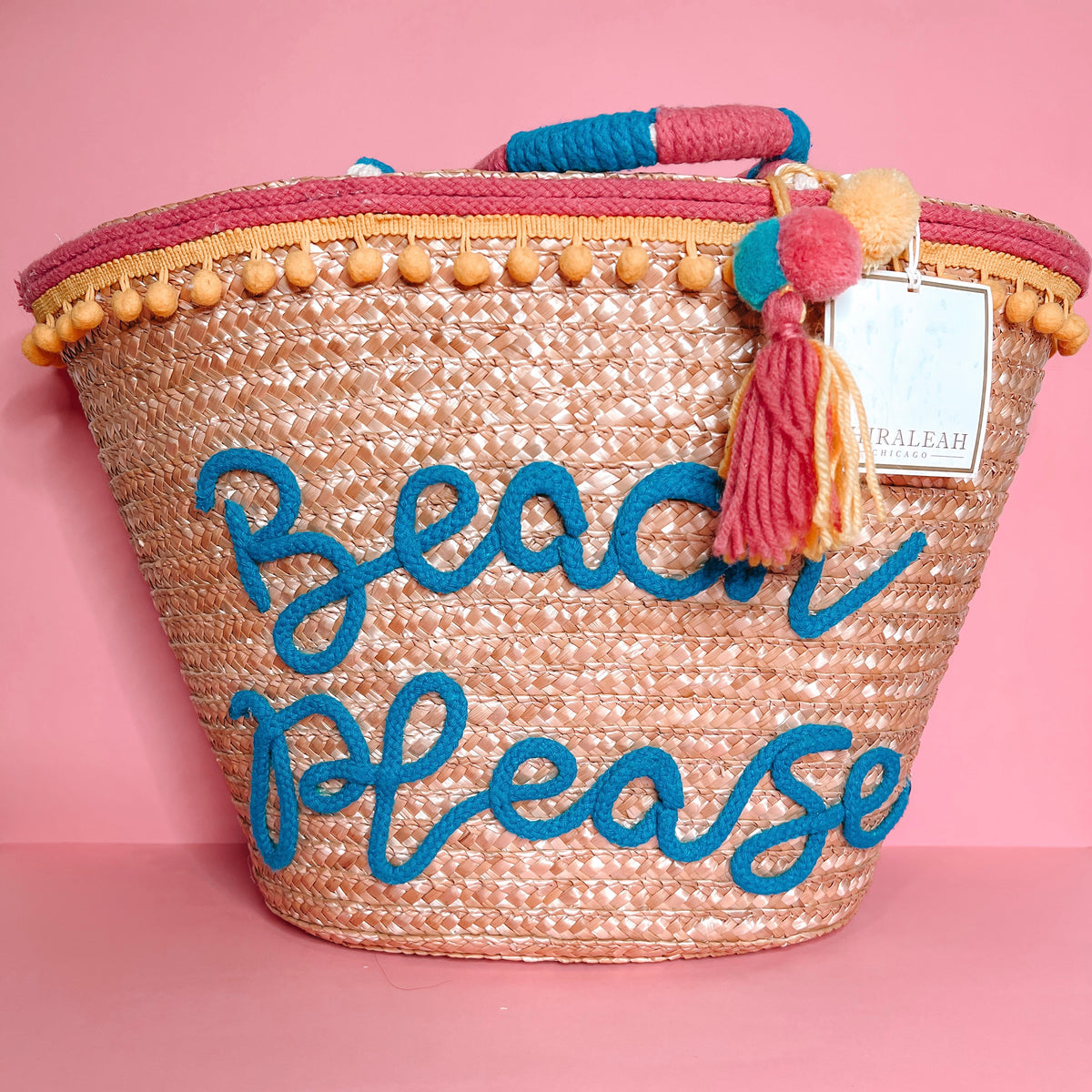 Beach Please Straw Tote Bag