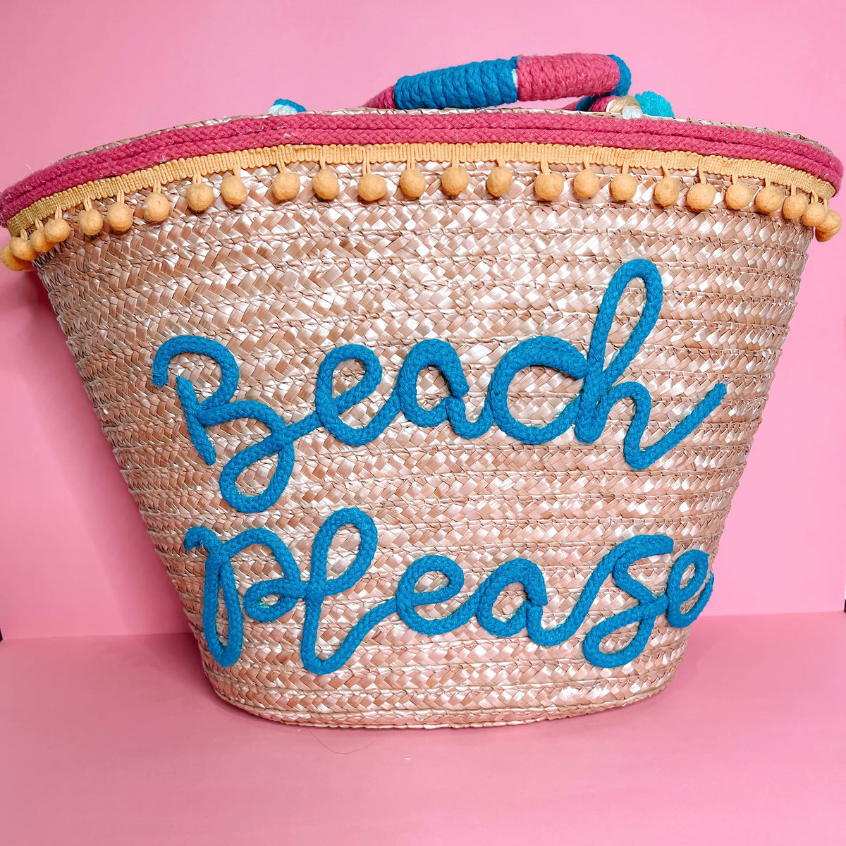 Beach Please Straw Tote Bag