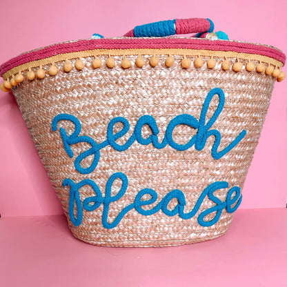 Beach Please Straw Tote Bag