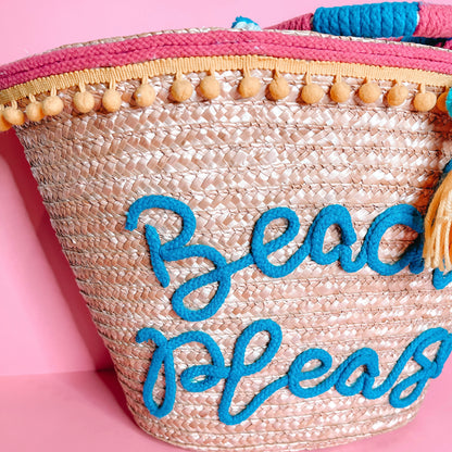 Beach Please Straw Tote Bag