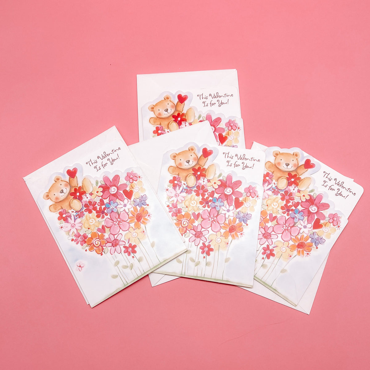 Vintage Valentine's Day Card - Bear and Flowers Set