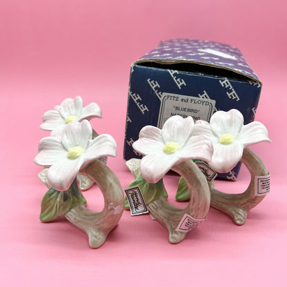 Vintage Blue Bird and Pink Flowers Napkin Rings