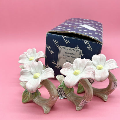 Vintage Blue Bird and Pink Flowers Napkin Rings