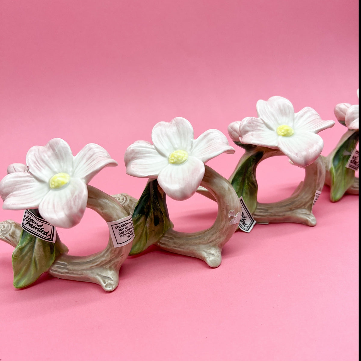Vintage Blue Bird and Pink Flowers Napkin Rings