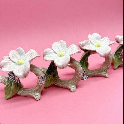 Vintage Blue Bird and Pink Flowers Napkin Rings