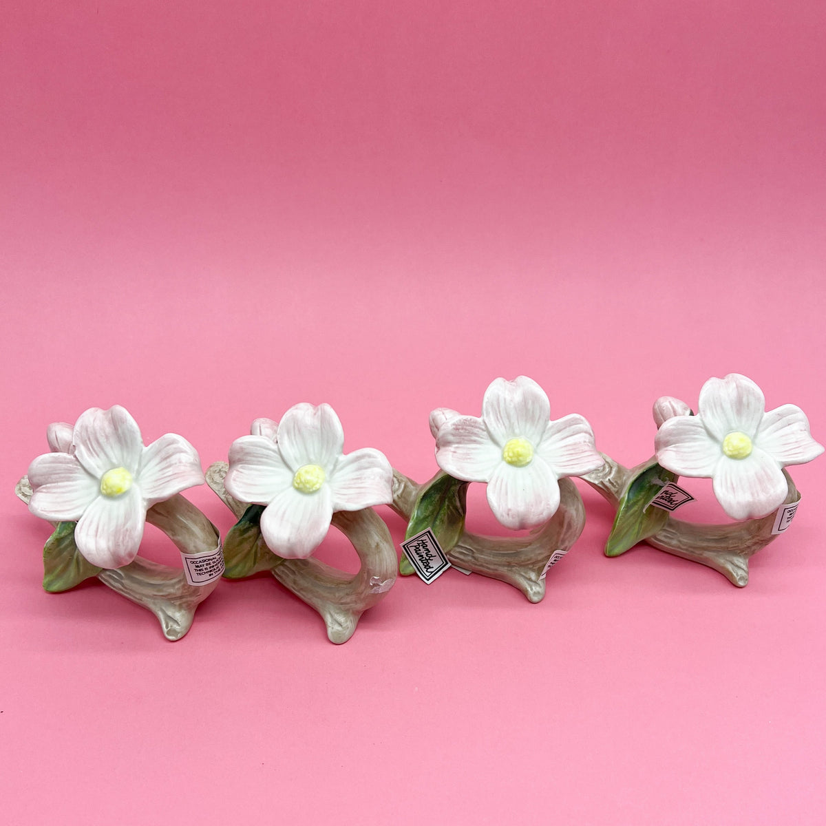 Vintage Blue Bird and Pink Flowers Napkin Rings