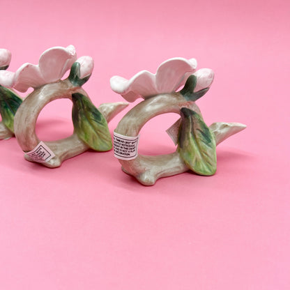 Vintage Blue Bird and Pink Flowers Napkin Rings